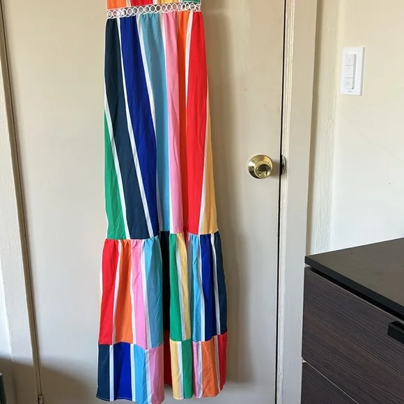 Colorful Rainbow Striped Ruffle Dress - Picture 7 of 9